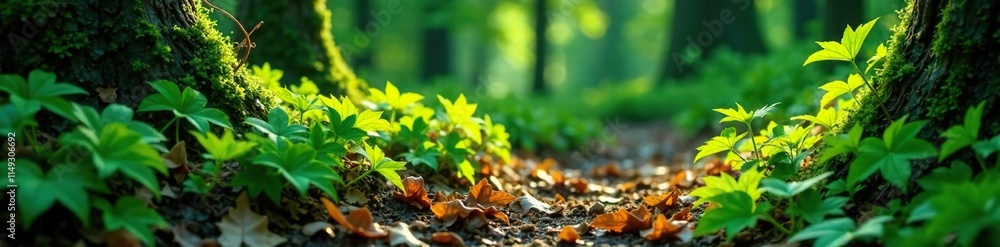 Ivy and vine fragments on forest floor with green undergrowth, undergrowth, vine, foliage Ivy and vine fragments on forest floor with green undergrowth, undergrowth, vine, foliage