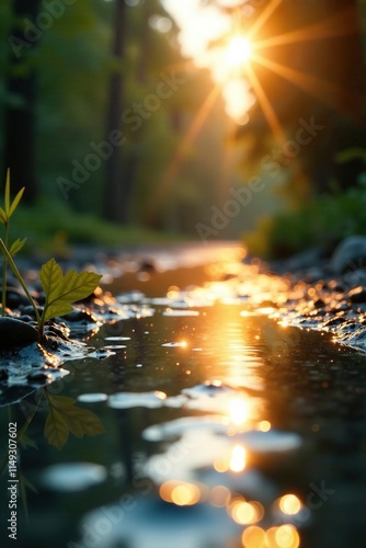 Regentropfen auf einer Spiegelfl?che mit Sonnenschein, schattierung, glanz, feuchtigkeit photo