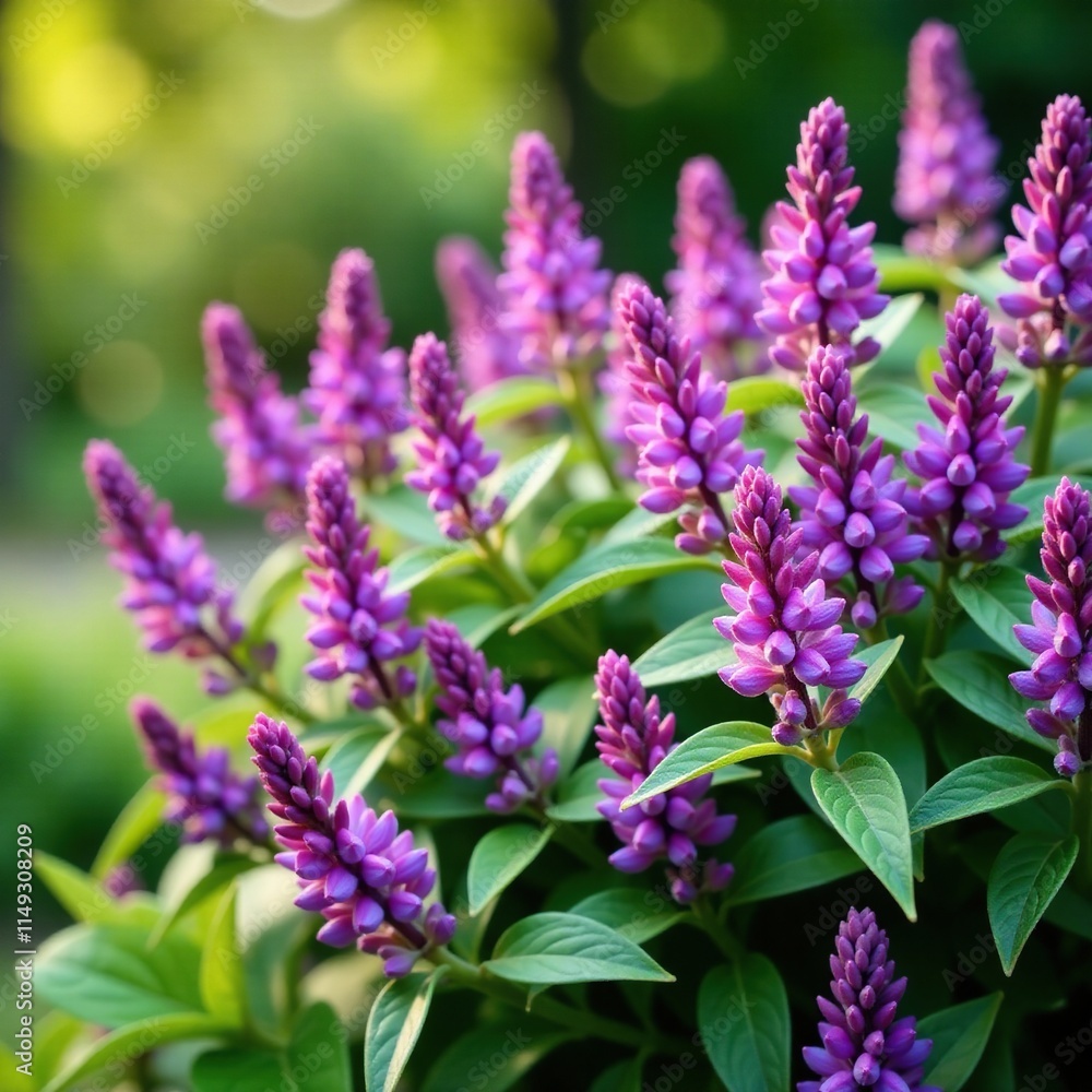 Blooming purple flowers on a shrub-like plant,, Autumn Sage, Purple blooms Blooming purple flowers on a shrub-like plant,, Autumn Sage, Purple blooms