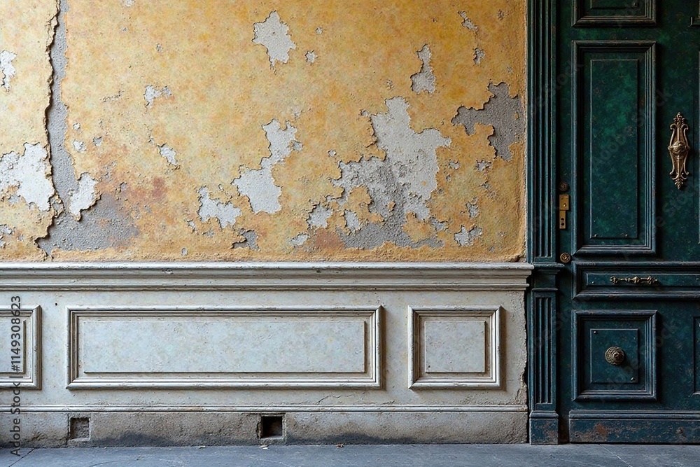 Cornice bianca e nera su parete con cornicchia colorata, colore, stile, antico Cornice bianca e nera su parete con cornicchia colorata, colore, stile, antico