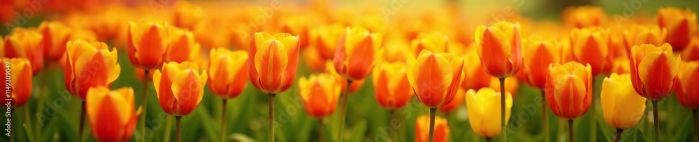 Tulip fields with bright orange and yellow flowers,, yellow tulips Tulip fields with bright orange and yellow flowers,, yellow tulips