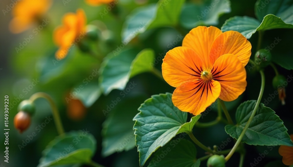 Vines tangled around a blooming orange pansy flower, wildflowers, nature, vines Vines tangled around a blooming orange pansy flower, wildflowers, nature, vines