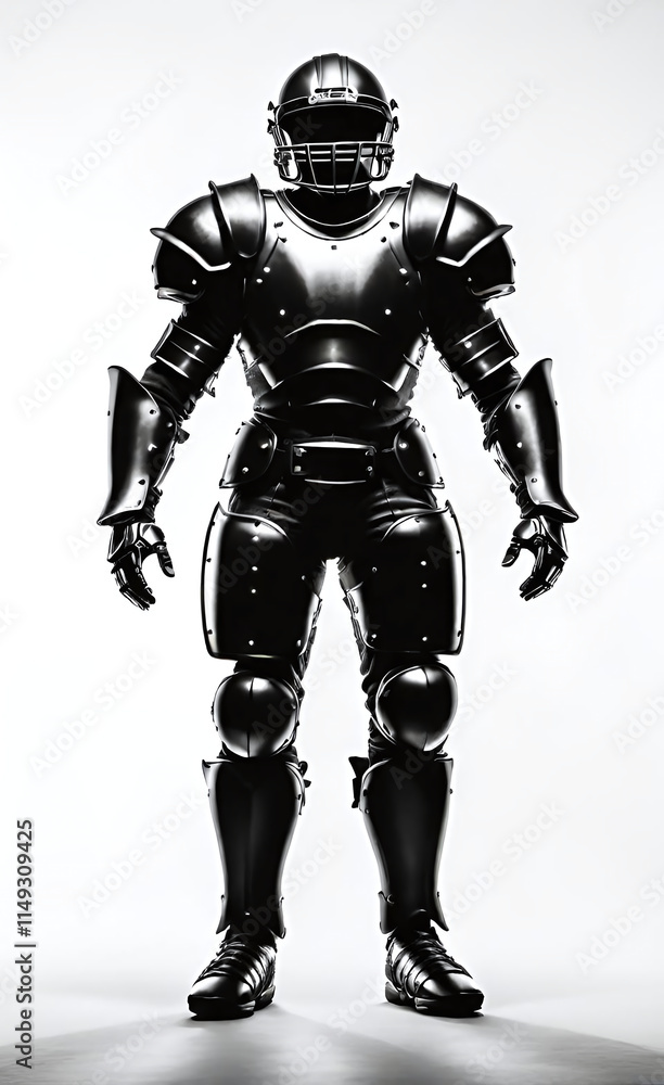 American football player wearing medieval knight armor. Monochrome style American football player wearing medieval knight armor. Monochrome style