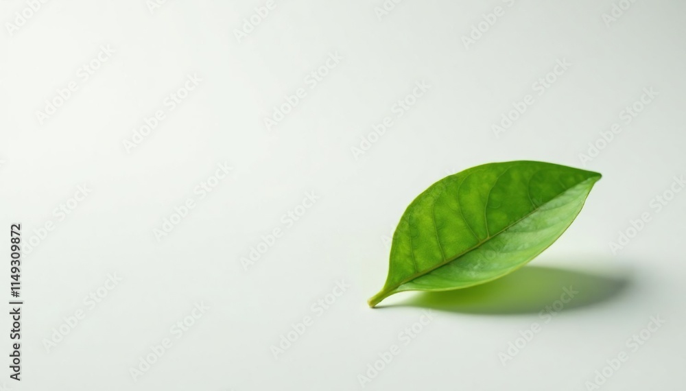 A single green tea leaf floating on a calm surface of pure white background, green tea, tea leaf, serene A single green tea leaf floating on a calm surface of pure white background, green tea, tea leaf, serene