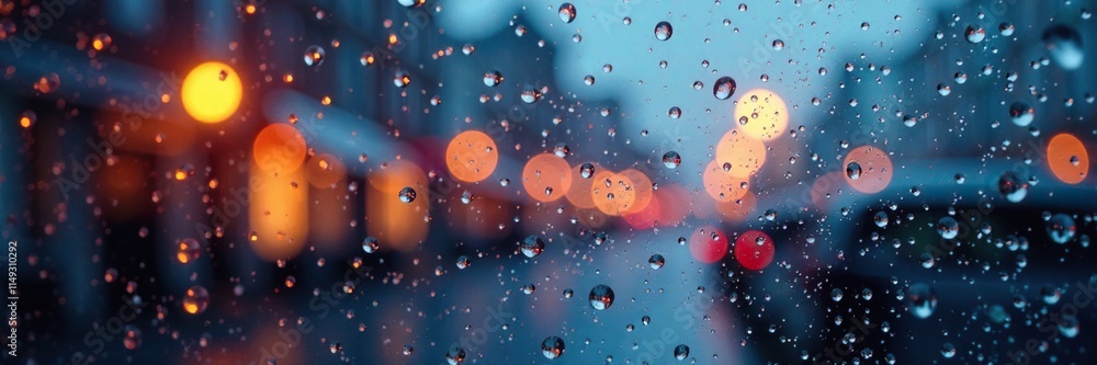 Fototapeta premium Glassy droplets fall from the sky and land on the windowpane, sparkle, glass