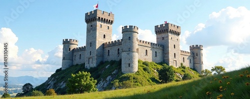 Castle towers with battlements and crenellations, architecture, stronghold, battlements photo