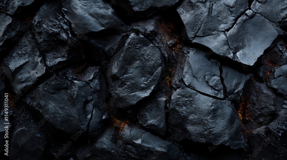 Dark Volcanic Rock Texture: A Gnarled, Cracked Surface of Obsidian-like Stone Dark Volcanic Rock Texture: A Gnarled, Cracked Surface of Obsidian-like Stone