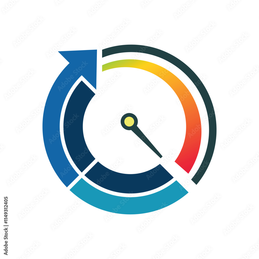 A flat logo of a speedometer with circular arrow and speed indicator A flat logo of a speedometer with circular arrow and speed indicator