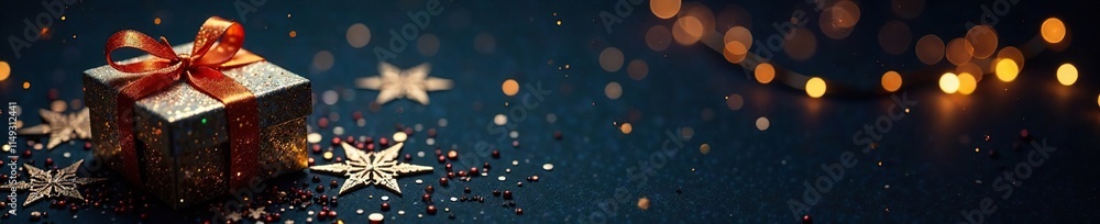 Sparkly snowflakes with glitter details against a dark black background, present, wintry, gift Sparkly snowflakes with glitter details against a dark black background, present, wintry, gift