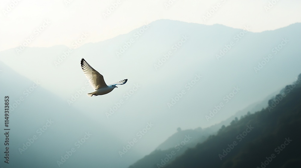 Majestic Bird Soaring Over Misty Mountains Majestic Bird Soaring Over Misty Mountains
