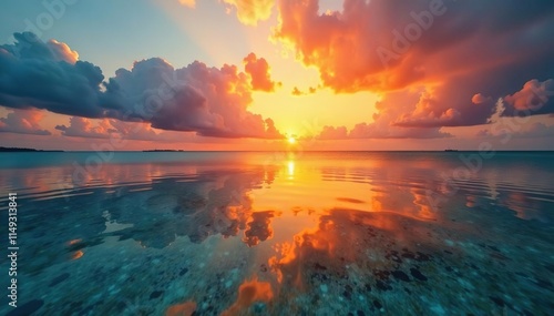 Soft orange glow over Agat Guam's shallow waters, water, reflection, agat guam photo