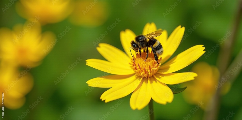Bumblebee (Bombus bohemicus) collecting pollen from a yellow flower, yellow, Bombus bohemicus, bee Bumblebee (Bombus bohemicus) collecting pollen from a yellow flower, yellow, Bombus bohemicus, bee