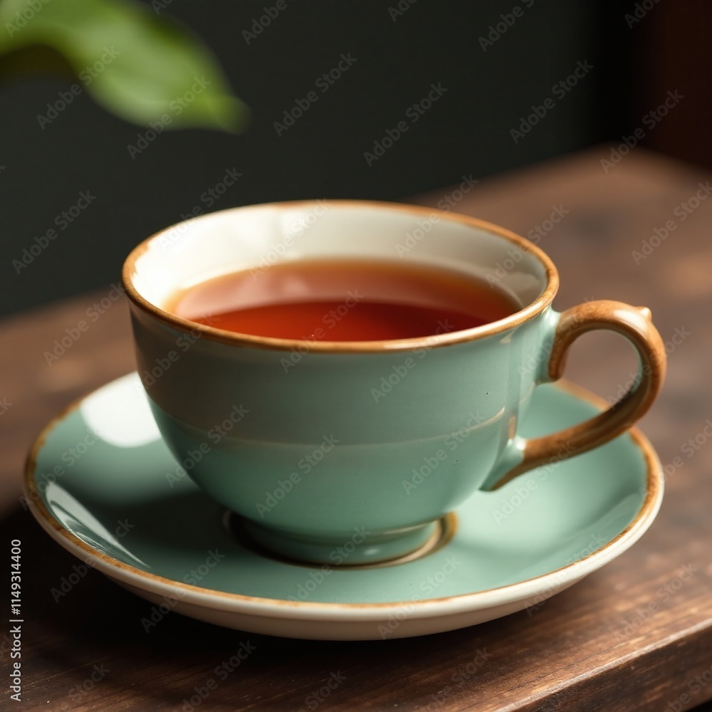 Tea in a handmade ceramic cup with wooden filter, tea cups, antique