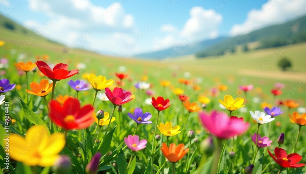 Colorful wildflowers blooming in a field on a sunny spring day, vibrant, flowers Colorful wildflowers blooming in a field on a sunny spring day, vibrant, flowers