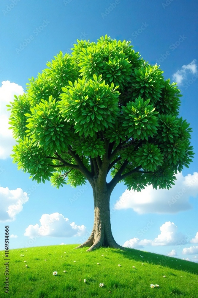 Tree with a giant magnifying glass-like branch, large, leafy