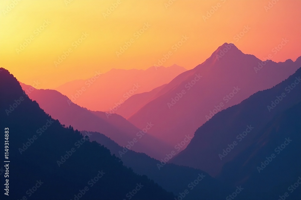 Obraz premium warm orange glow spreads across mountain peaks, smog, mountains