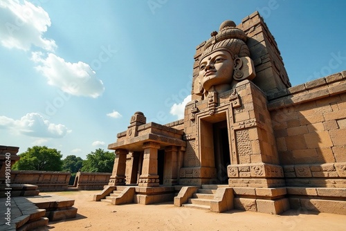 Hampi temple with huge Shivalinga and carvings, carvings, temple, details photo