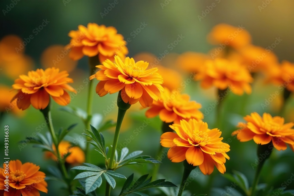 Marigold flowers swaying gently in the autumn breeze, garden flowers, autumn breeze Marigold flowers swaying gently in the autumn breeze, garden flowers, autumn breeze