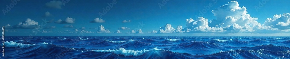 Dark blue wave background with scattered white clouds, sky, landscape, waves Dark blue wave background with scattered white clouds, sky, landscape, waves