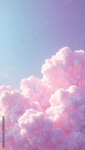 Pastel pink and blue sky with puffy cotton candy clouds floating gently in the air, pink sky, soft pastels