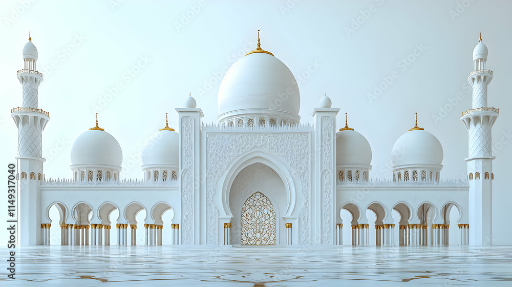 Obraz premium A grand white architectural structure with domes and intricate designs.