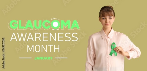 Young woman with green ribb...