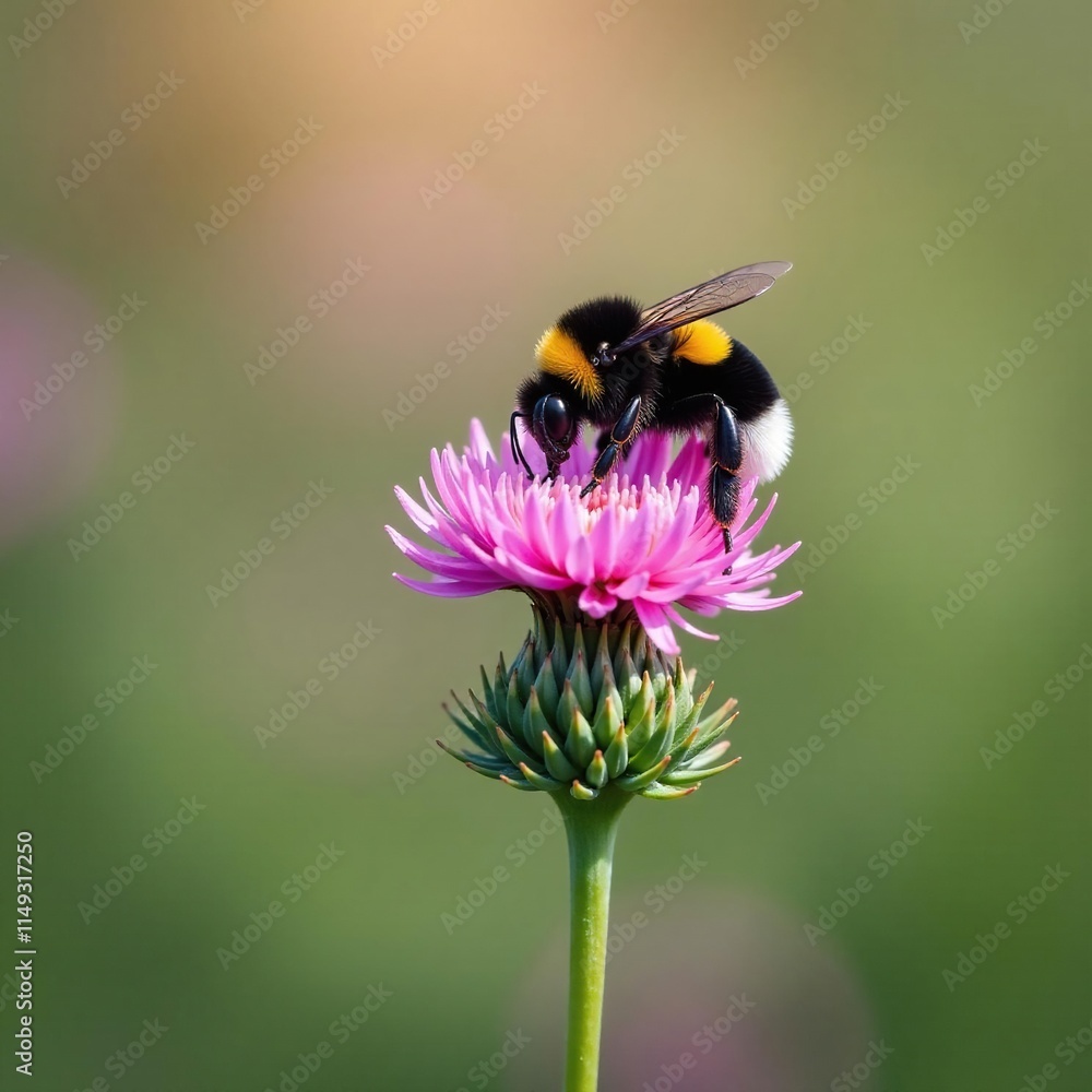 Red tailed bumble bee on Greater Knapweed flowers with background blur, Nature, Red tailed bumble bee on Greater Knapweed flowers with background blur, Nature,