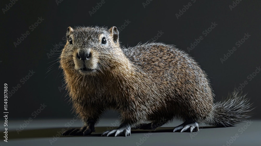 Close-Up of a Curious Small Mammal with Fluffy Fur and Intense Expression on a Dark Background