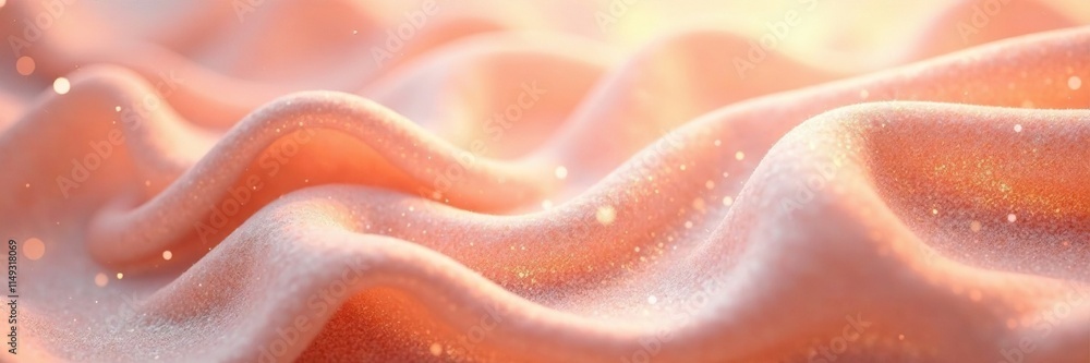 Soft peach fuzz silk waves with scattered gold threads, delicate sparkle, abstract waves, refined texture Soft peach fuzz silk waves with scattered gold threads, delicate sparkle, abstract waves, refined texture