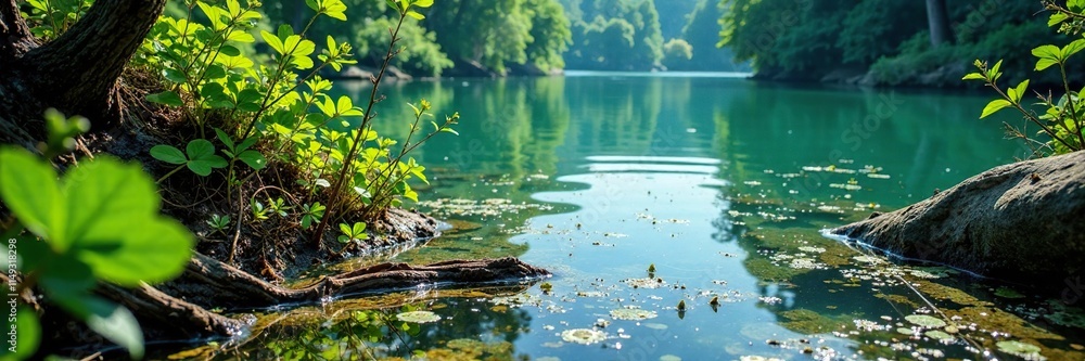 Lake floor covered with dead aquatic vegetation and sediment, nature, algae, dead plants Lake floor covered with dead aquatic vegetation and sediment, nature, algae, dead plants