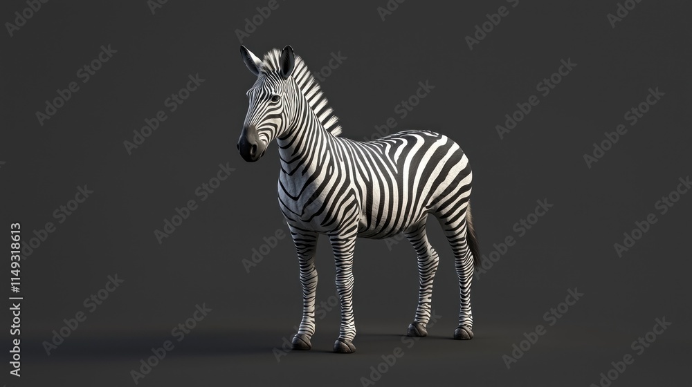 Realistic Full Body Zebra with Stripes Displayed in Studio Lighting on a Dark Background for Stock Photo Use Realistic Full Body Zebra with Stripes Displayed in Studio Lighting on a Dark Background for Stock Photo Use