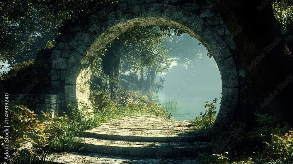 Enchanted Forest Lake: A Mystical Stone Arch Pathway Enchanted Forest Lake: A Mystical Stone Arch Pathway