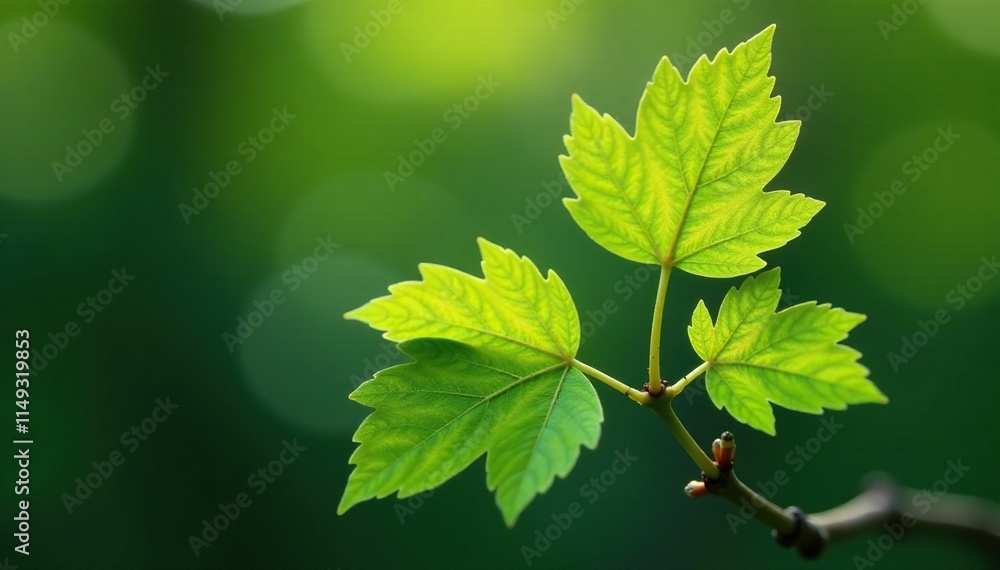 A sprig of new alder leaves unfurl from a branch, new, buds, shoots A sprig of new alder leaves unfurl from a branch, new, buds, shoots