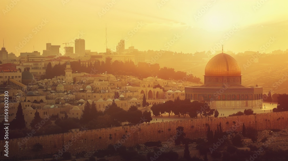 Fototapeta premium Sunset Over the Dome of the Rock in Jerusalem