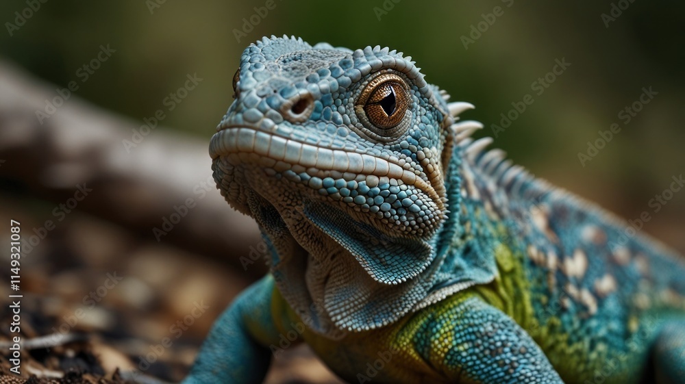 Close-up of a vibrant blue and green lizard. (1) Close-up of a vibrant blue and green lizard. (1)