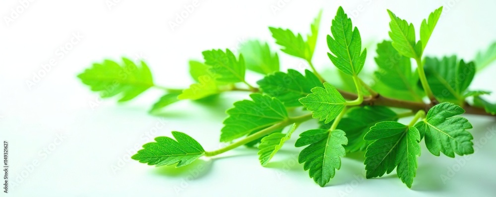 Fresh curry leaves Murraya koenigii isolated on white background, nature, isolated Fresh curry leaves Murraya koenigii isolated on white background, nature, isolated