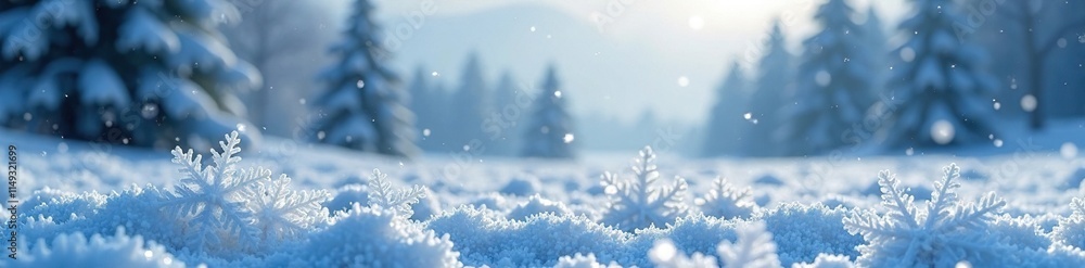 Frosty landscape with intricate snowflakes falling gently, peaceful, icy, winter Frosty landscape with intricate snowflakes falling gently, peaceful, icy, winter