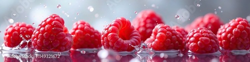 Fresh raspberries in water with a splash effect, flavorful, juice, hydration