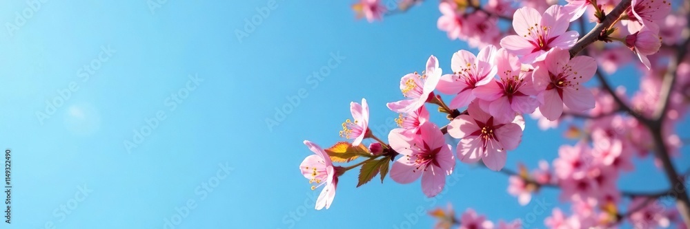 Obraz premium colorful blossom branch against a clear blue sky, spring, outdoor