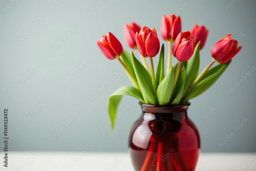 red and white tulip bouquet in a red glass vase, white tulips, garden decor, red glass vase red and white tulip bouquet in a red glass vase, white tulips, garden decor, red glass vase