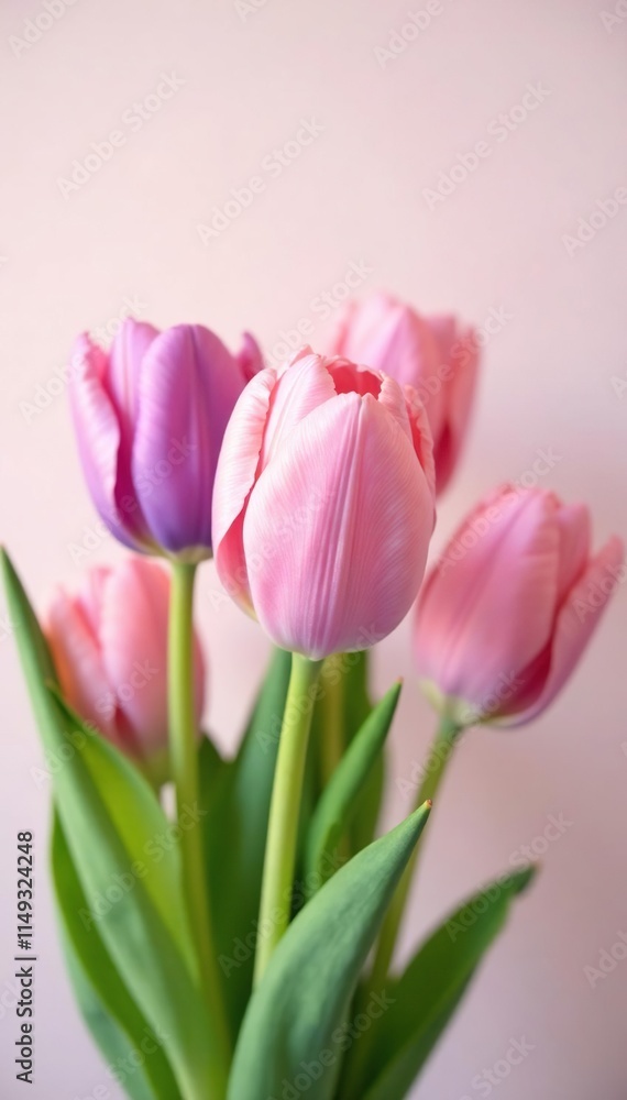 Soft focus pastel pink and lavender tulip bouquet on a warm white background, spring flowers, floral, flowers Soft focus pastel pink and lavender tulip bouquet on a warm white background, spring flowers, floral, flowers