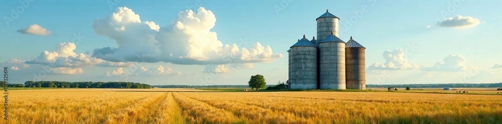 Silos stacked on top of each other in a field, rural landscape, farmland, stack silo Silos stacked on top of each other in a field, rural landscape, farmland, stack silo