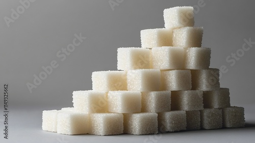 Staircase of Sugar Cubes in Minimalist Ink Painting Style on Plain Grey Background photo