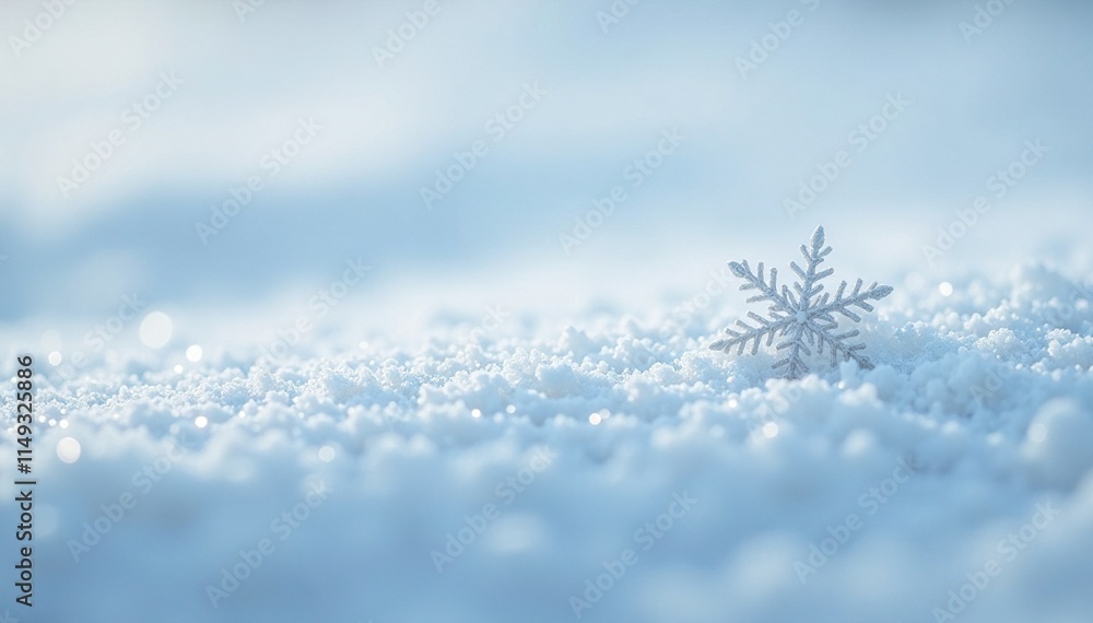 A single snowflake rests on an untouched expanse of white, stillness, solitude, pristine A single snowflake rests on an untouched expanse of white, stillness, solitude, pristine
