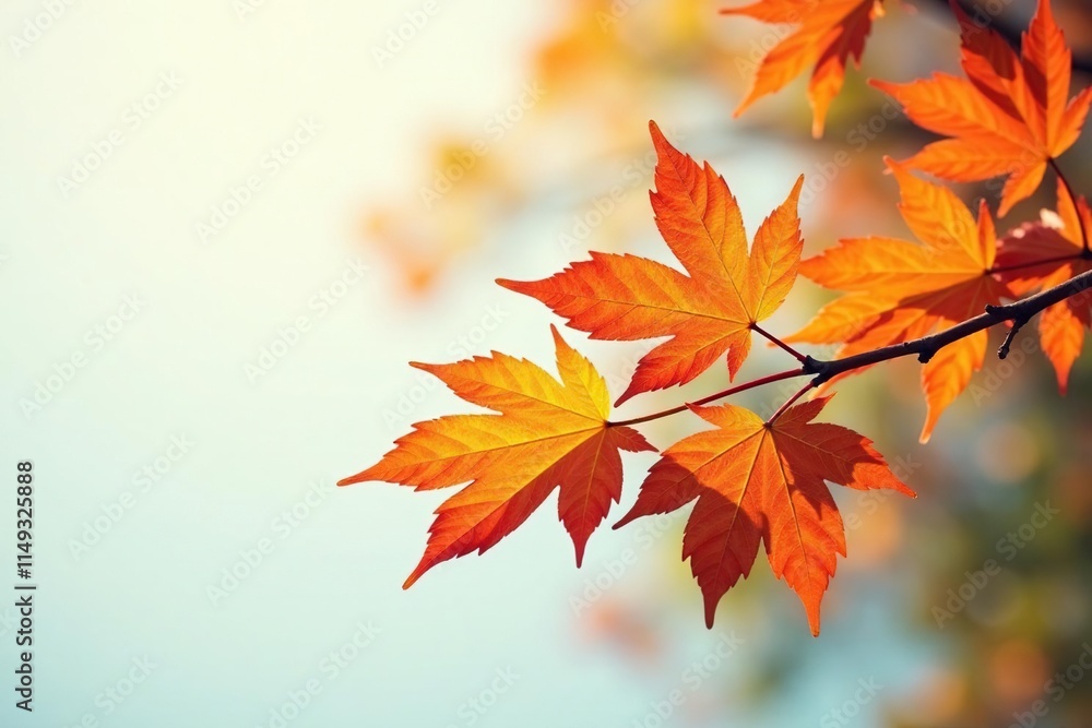 A single tulip tree branch with vibrant autumn leaves in shades of orange and yellow, leaf details, orange leaves A single tulip tree branch with vibrant autumn leaves in shades of orange and yellow, leaf details, orange leaves