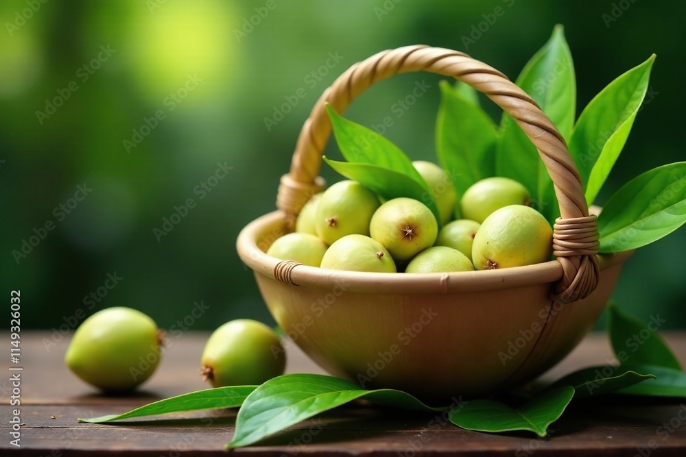 Bamboo basket with a cocoon and surrounding leaves, natural, basket, earthy Bamboo basket with a cocoon and surrounding leaves, natural, basket, earthy