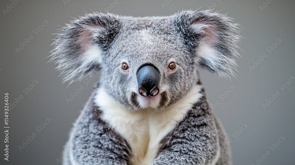 Obraz premium Thoughtful Koala Portrait in Cinematic Detail on Neutral Background