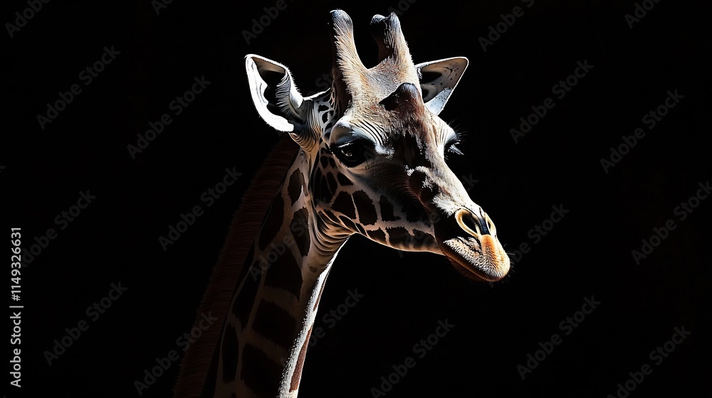 Obraz premium Stately Giraffe in High-Contrast Silhouette against Monochromatic Backdrop