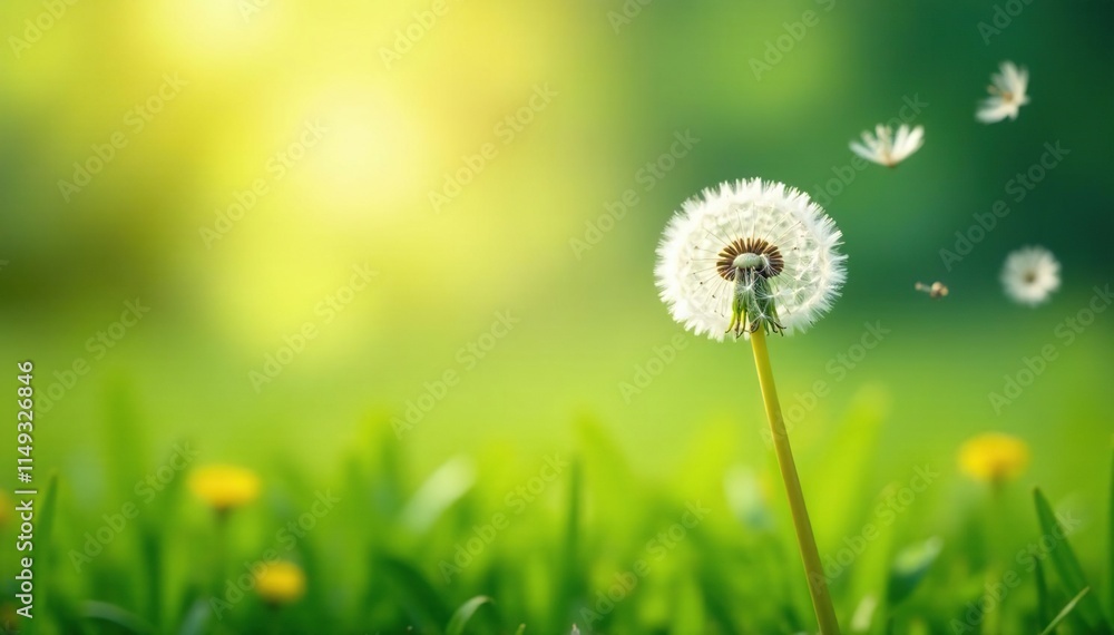 Dandelions swaying gently in the breeze on a sunny green field, dandelion, atmospheric Dandelions swaying gently in the breeze on a sunny green field, dandelion, atmospheric