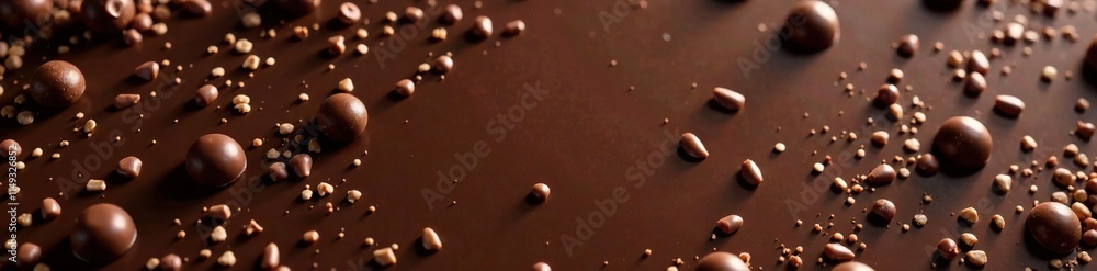 Fototapeta premium Dark chocolate background with milk chocolate sprinkles, confectionery, sweet, food